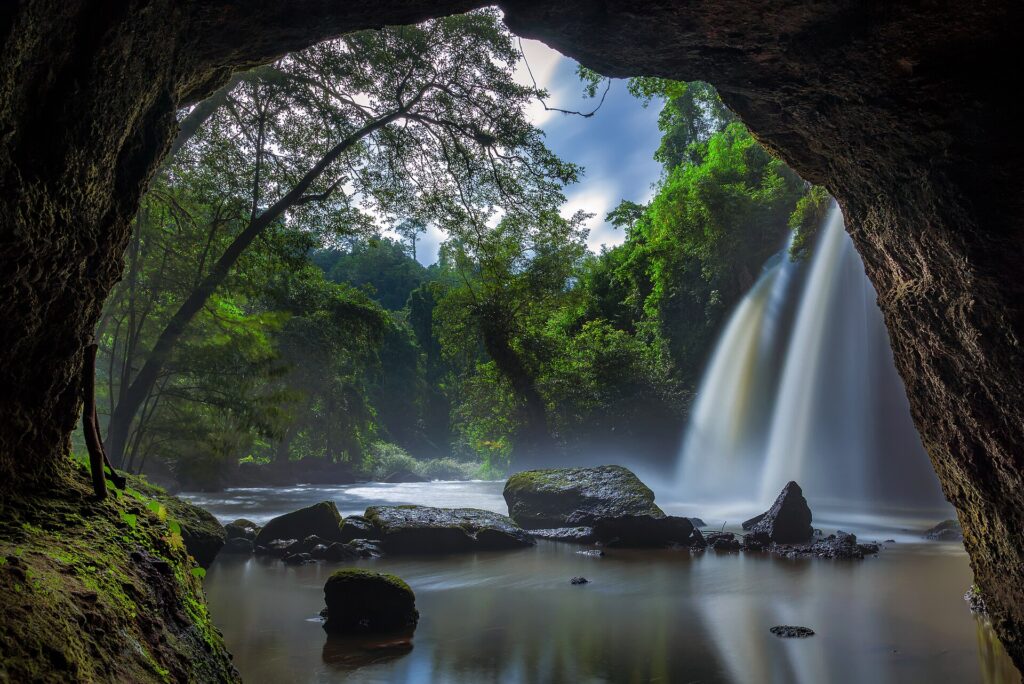 Haew Suwat Waterfall and its plunge pool seen from the viewing area