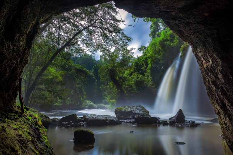 Haew Suwat Waterfall and its plunge pool seen from the viewing area